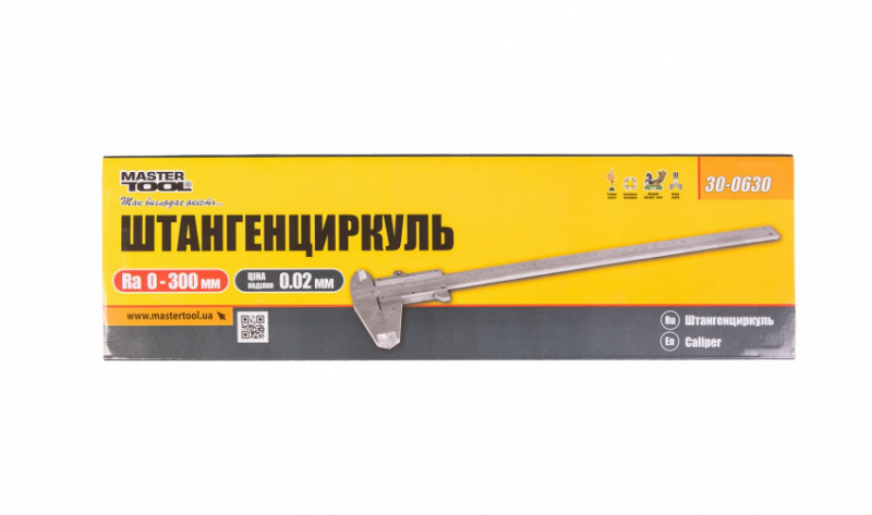 Штангенциркуль механічний MASTERTOOL 300 мм крок 0,02 мм в ПВХ чохлі 30-0630-30-0630