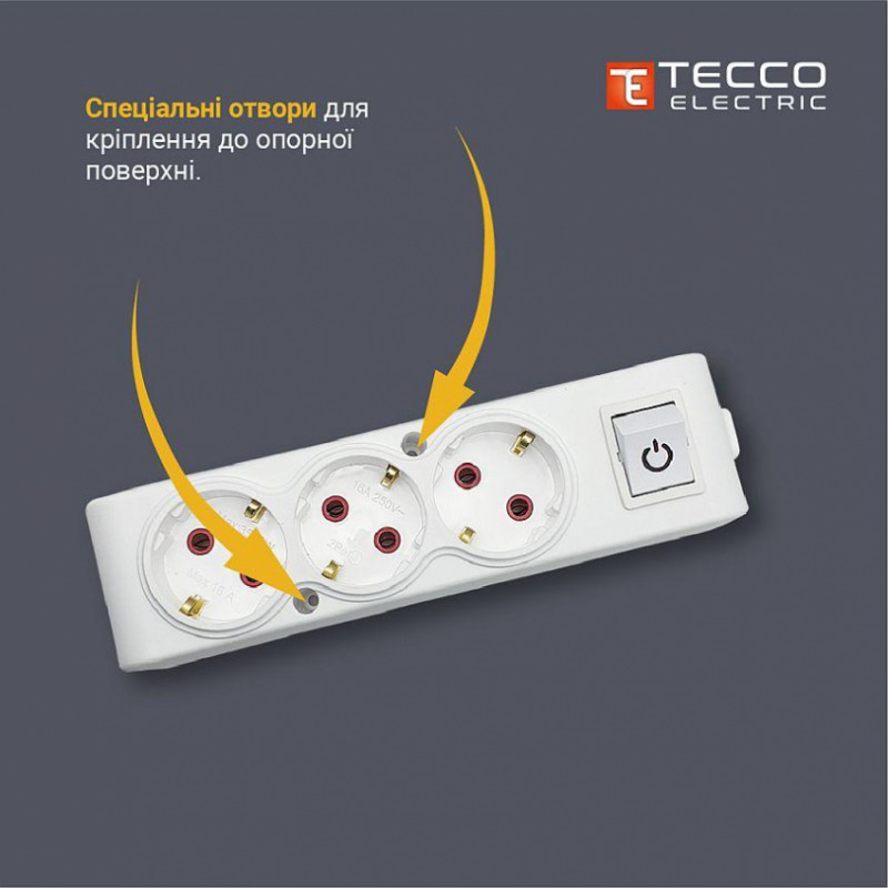 Колодка ТЕССО 6 постів із заземленням з вимикачем біла 1шт/уп-102 602 00