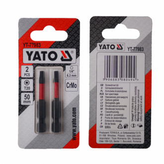 Насадка викруткова YATO TORX T20 х 50 мм. HEX 1/4&quot;, хром-молібден, 2 шт.-[articul]