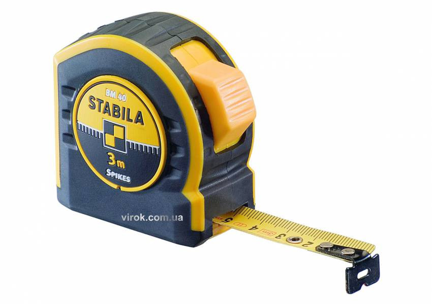 Рулетка STABILA Type BM40: L= 3 м х 16 мм, поліамідне покриття стрічки, гачок Spikes-17736