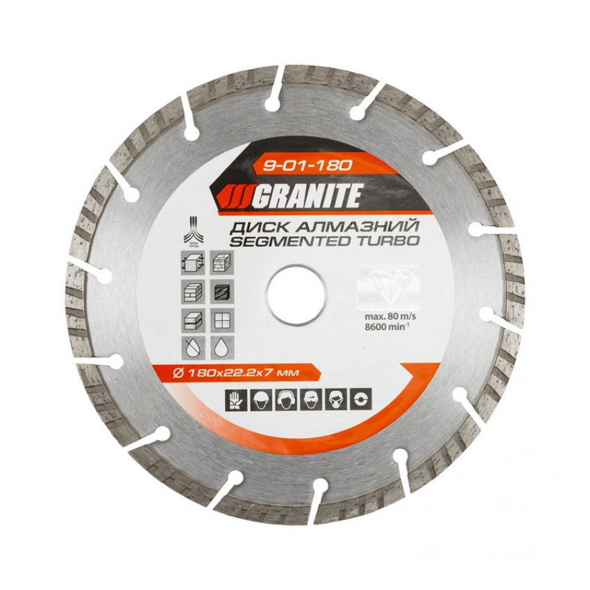 GRANITE Диск алмазний SEGMENTED TURBO 180 мм GRANITE, Арт.: 9-01-180-9-01-180