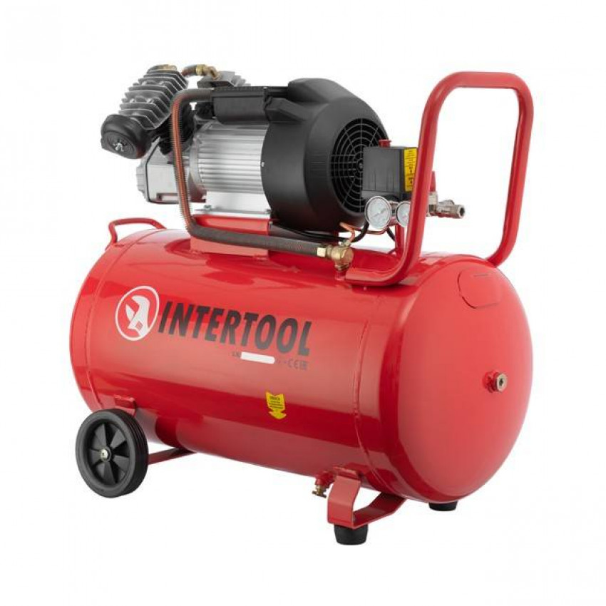 Компресор, 100 л, 3,0 кВт, 220 В, 10 атм, 420 л/хв, 2 циліндри INTERTOOL PT-0008-PT-0008