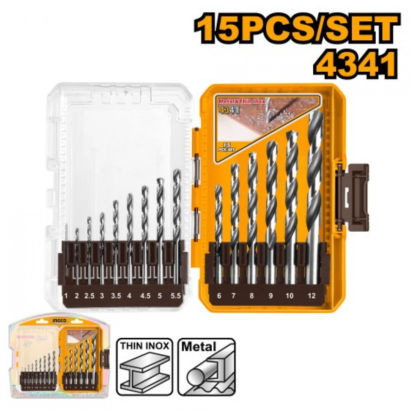 Набір свердел по металу HSS 4341 15 шт. 1-12 мм INGCO INDUSTRIAL-AKDL51506