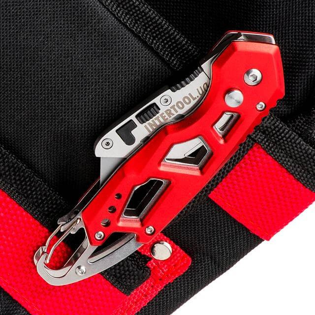 Ніж трапецеподібний 60*19мм складаний, SK5, алюмінієва рукоятка, карабін INTERTOOL HT-0531-HT-0531