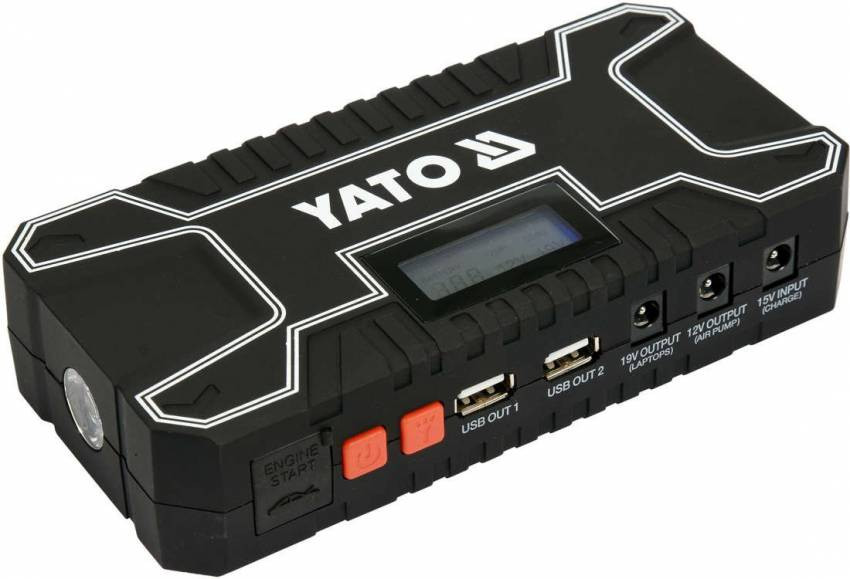 Пускова-зарядна батарея Li-Pol YATO : 12000 мАгод, 300/500 А, живлення через USB: 5В, 2А-YT-83082
