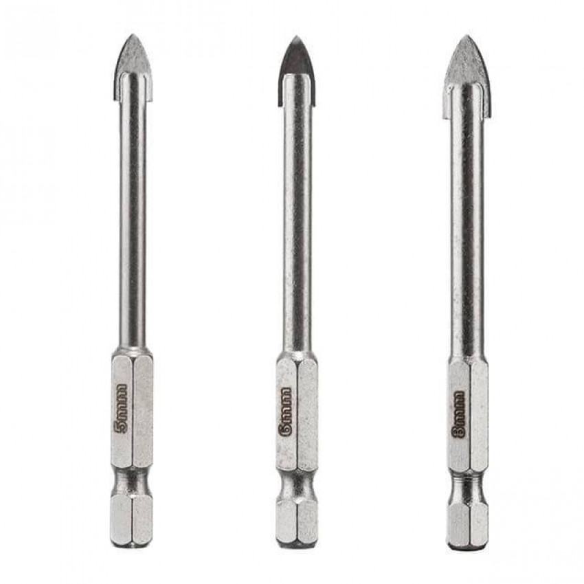 Набір свердел по склу та кераміці 5 + 6 + 8 мм HEX 1/4'' (6.35 mm) INTERTOOL SD-0293-SD-0293