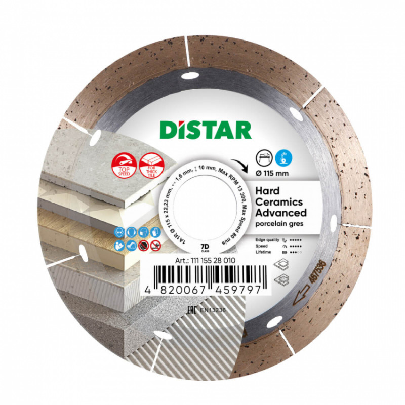 Круг алмазний вiдрiзний 1A1R 115x1,6/1,2x10x22,23 Hard ceramics Advanced-11115528010