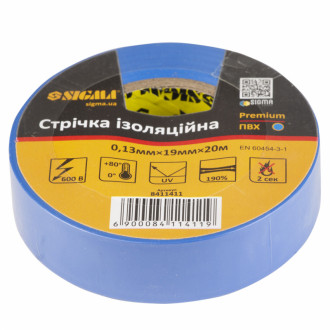 Ізолента ПВХ (синя) 0,13 мм×19 мм×20 м Premium Sigma (8411411)-[articul]