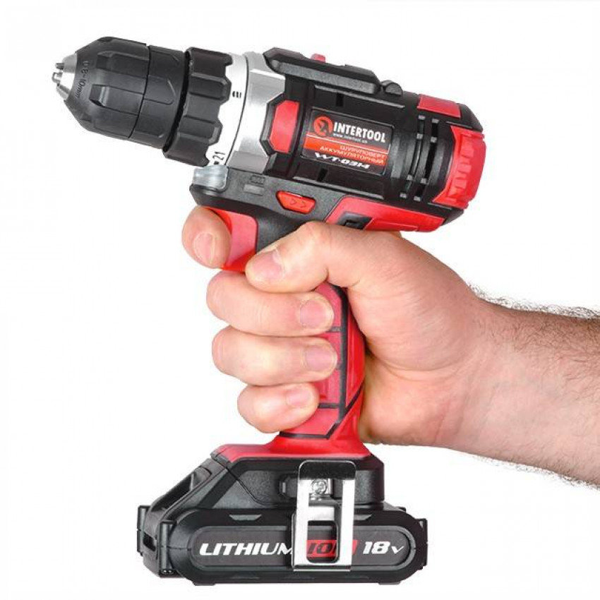 Дриль-шурупокрут акумуляторний Li-Ion 18 В, 25 Nm, 0-400/0-1500 об/хв, 2x2.0 Аг INTERTOOL WT-0314-WT-0314