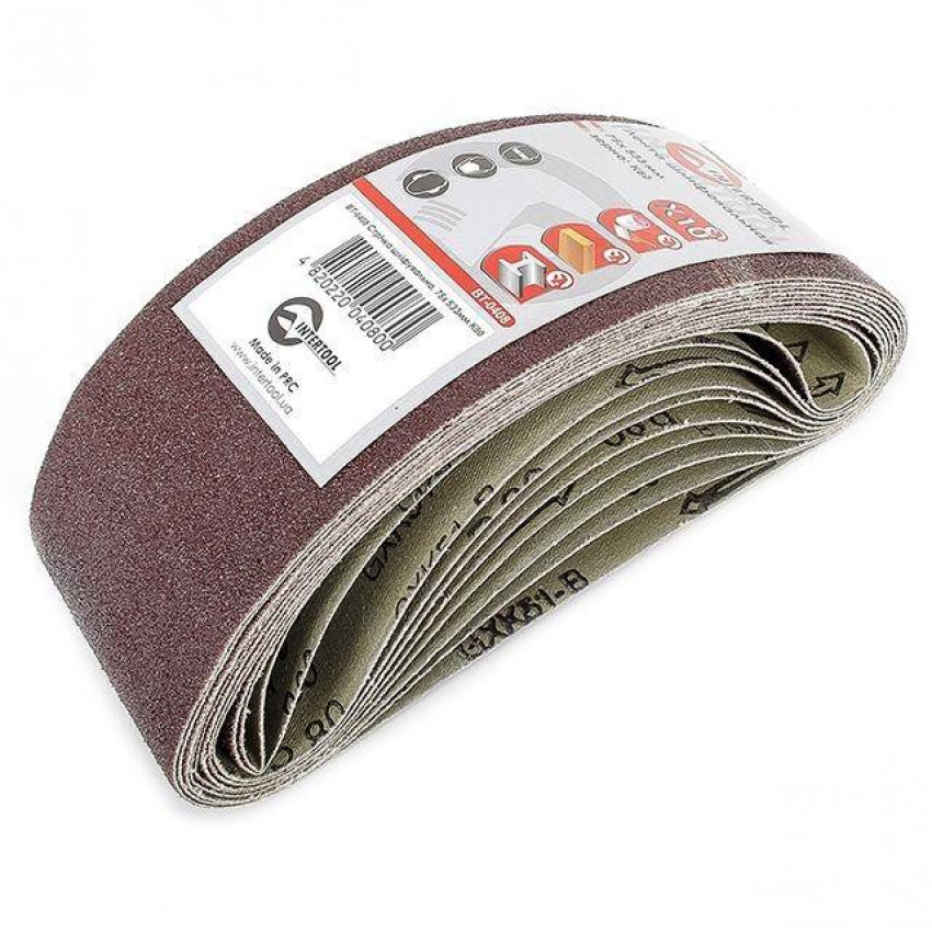 Стрічка шліфувальна, 75×533 мм, зерно K80, 10 шт. INTERTOOL BT-0408-BT-0408