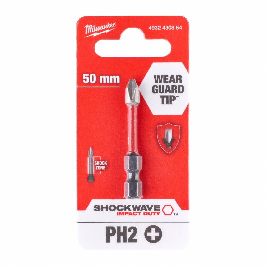 Біта SHOCKWAVE MILWAUKEE, PH2, 50мм (1шт); блістер-4932430854