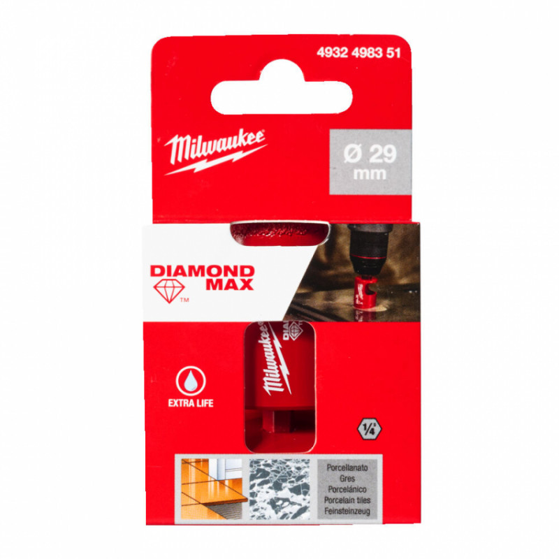Коронка алмазна Diamond Plus/Max MILWAUKEE, діаметр 29,0мм (1/4'' Hex) (свердління з водою)-4932498351