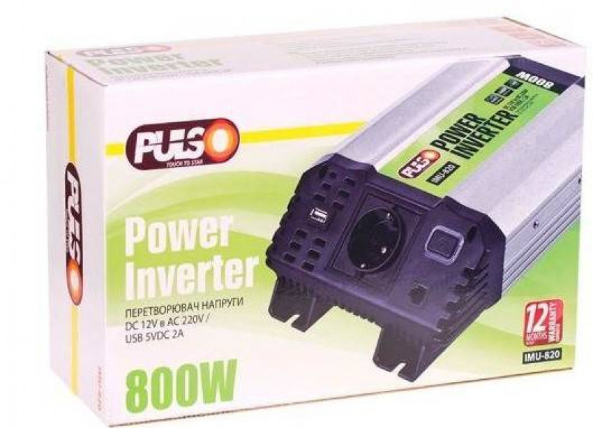 Перетворювач напруги PULSO / IMU-820 / 12V-220V / 800W / USB-5VDC2.0A / мод.хвиля-IMU-820 (4)