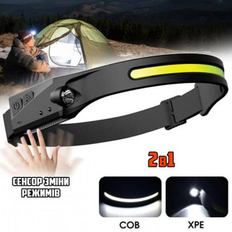 Налобний ліхтарик 2в1 BL-G28-XPE+COB із сенсором-[articul]
