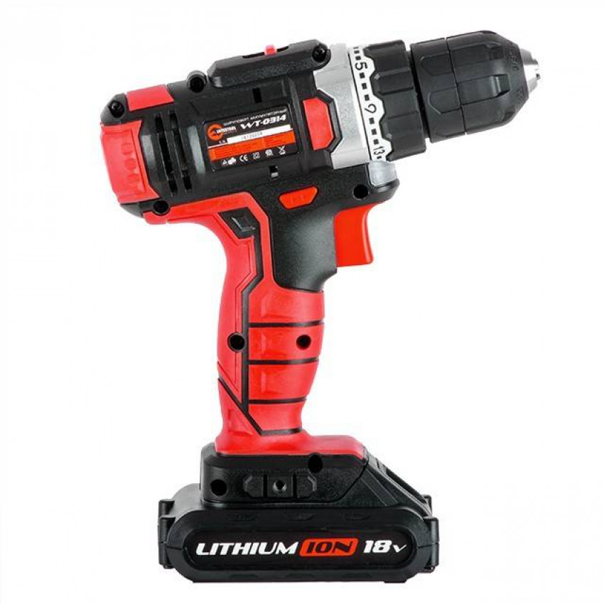 Дриль-шурупокрут акумуляторний Li-Ion 18 В, 25 Nm, 0-400/0-1500 об/хв, 2x2.0 Аг INTERTOOL WT-0314-WT-0314