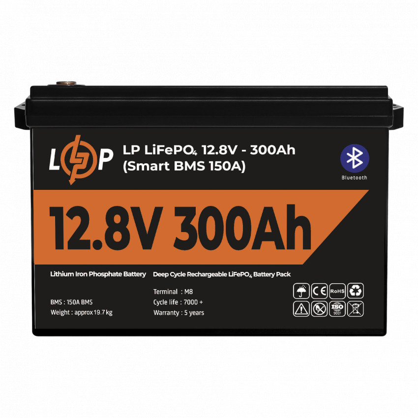 Акумулятор LP LiFePO4 12,8V - 300 Ah (3840Wh) (Smart BMS 200А) з BT пластик-