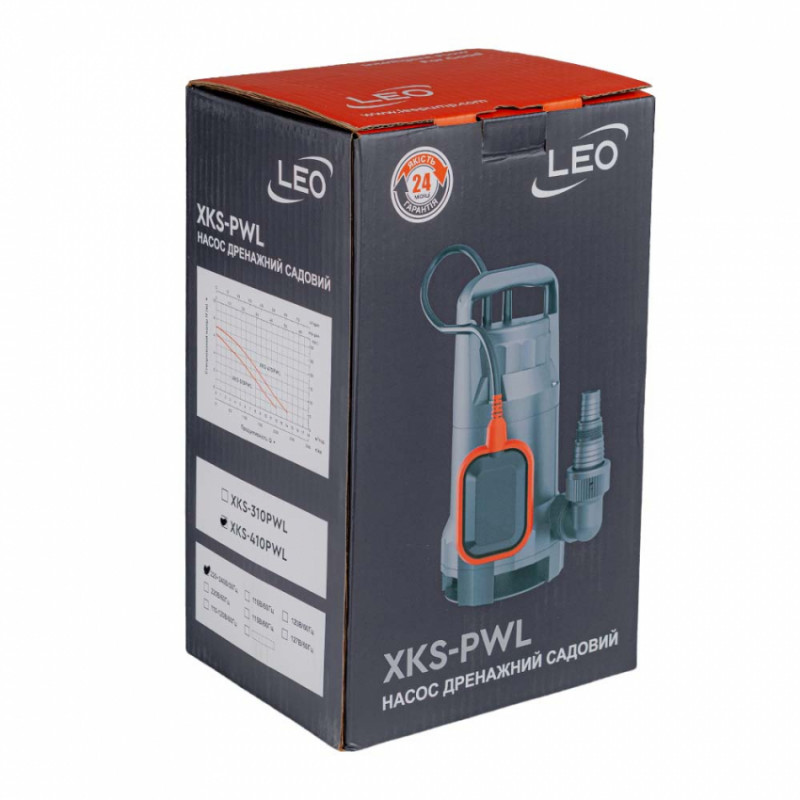 Насос дренажний садовий 0.4кВт Hmax 7м Qmax 233л/хв (част. до 25мм) LEO (773163)-773163