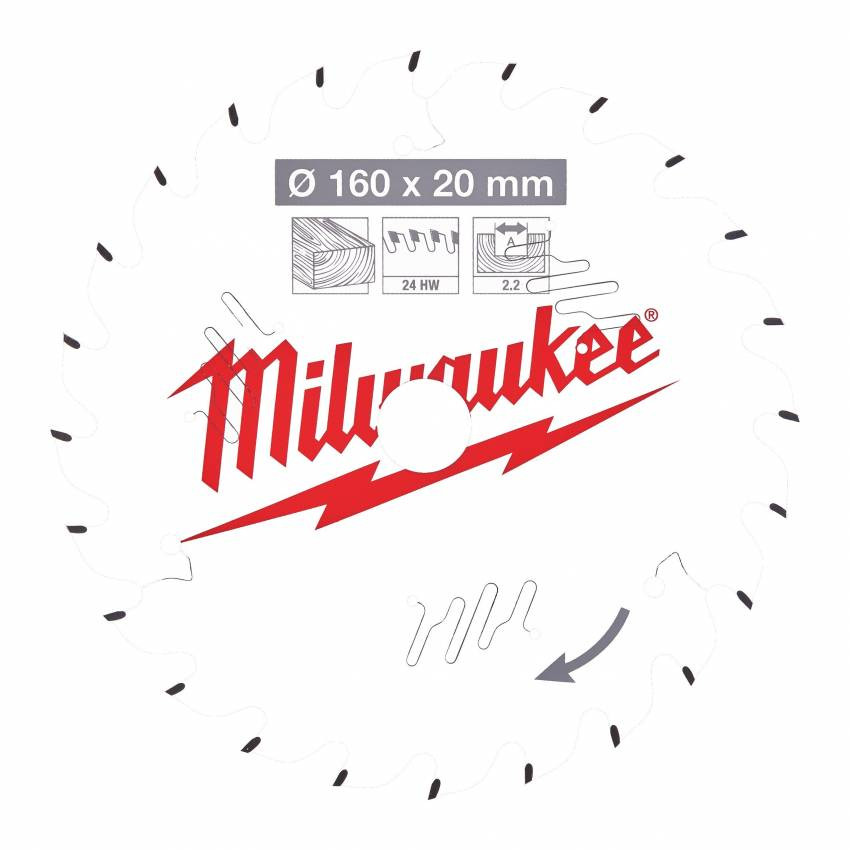 Диск пиляльний MILWAUKEE, Ø165х20х1,8мм, 24 зуб. 1-4932399909