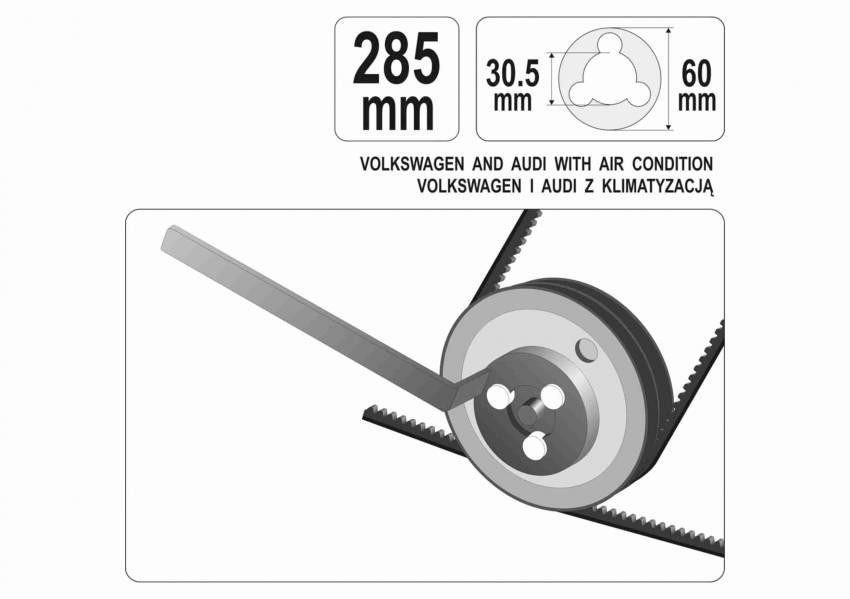 Ключ для водяного насоса YATO двигуна VW, l=285 мм, 16 x 30.5 x 65 мм-YT-0540