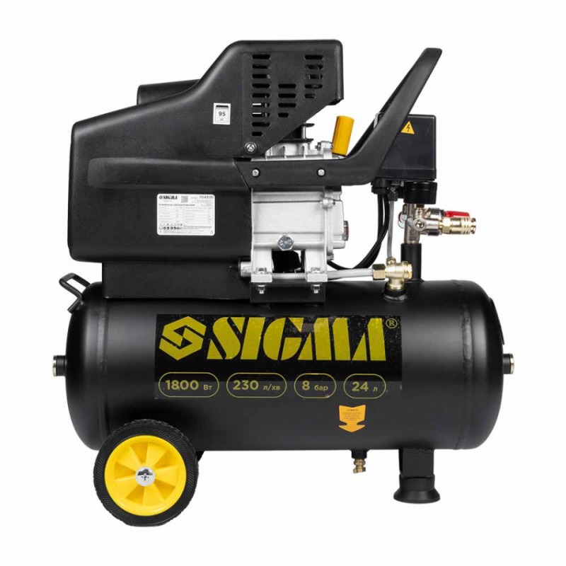 Компресор одноциліндровий 1.8кВт 230л/хв 8бар 24л (2 крана) Sigma (7043131)-7043131