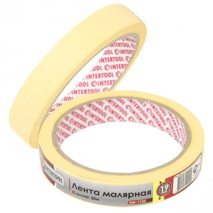 Стрічка малярна 19мм, 20м, жовта INTERTOOL DM-1920-DM-1920