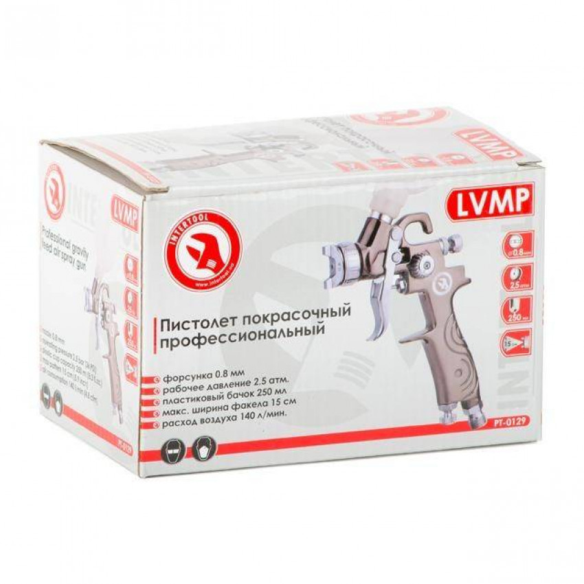 Фарбопульт пневматичний LVMP MINI, форсунка 0.8мм, верхнiй пластиковий бачок 250мл., 2-2.5бар INTERTOOL PT-0129-PT-0129