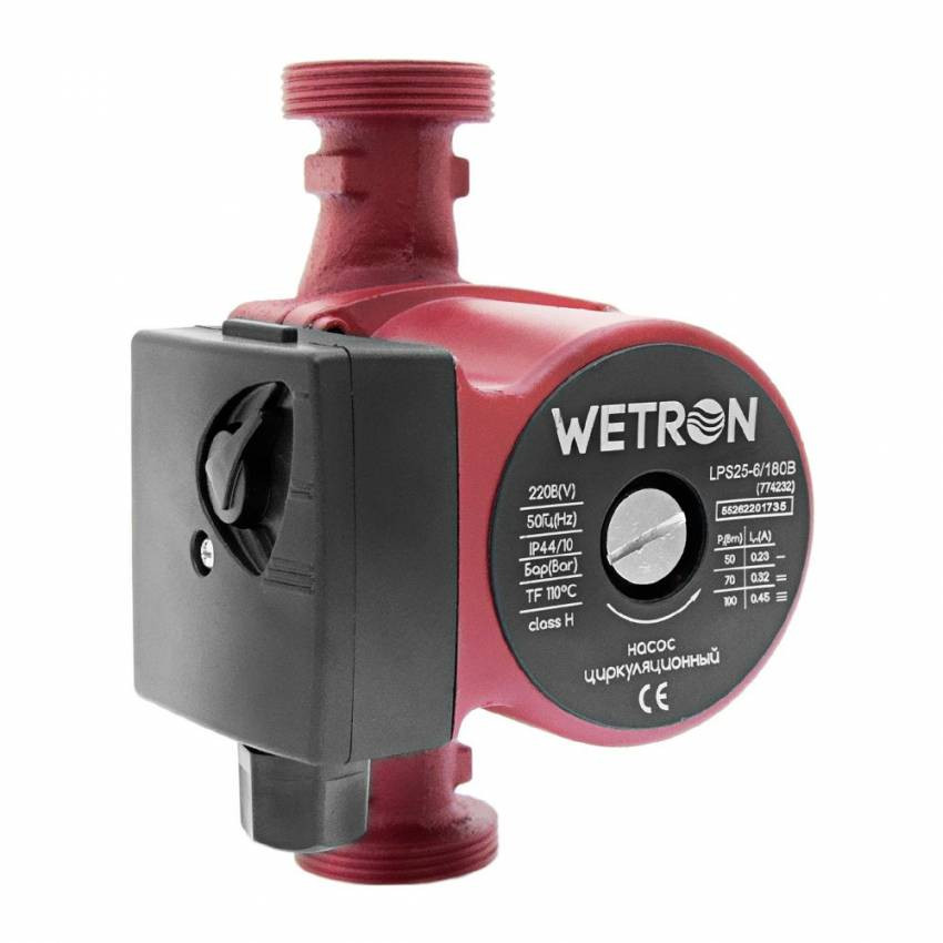 Насос циркуляційний 100W Hmax 6m Qmax 50l / min ½1½ "180mm Bordeaux nut Ø1" Wetron (774232)-774232