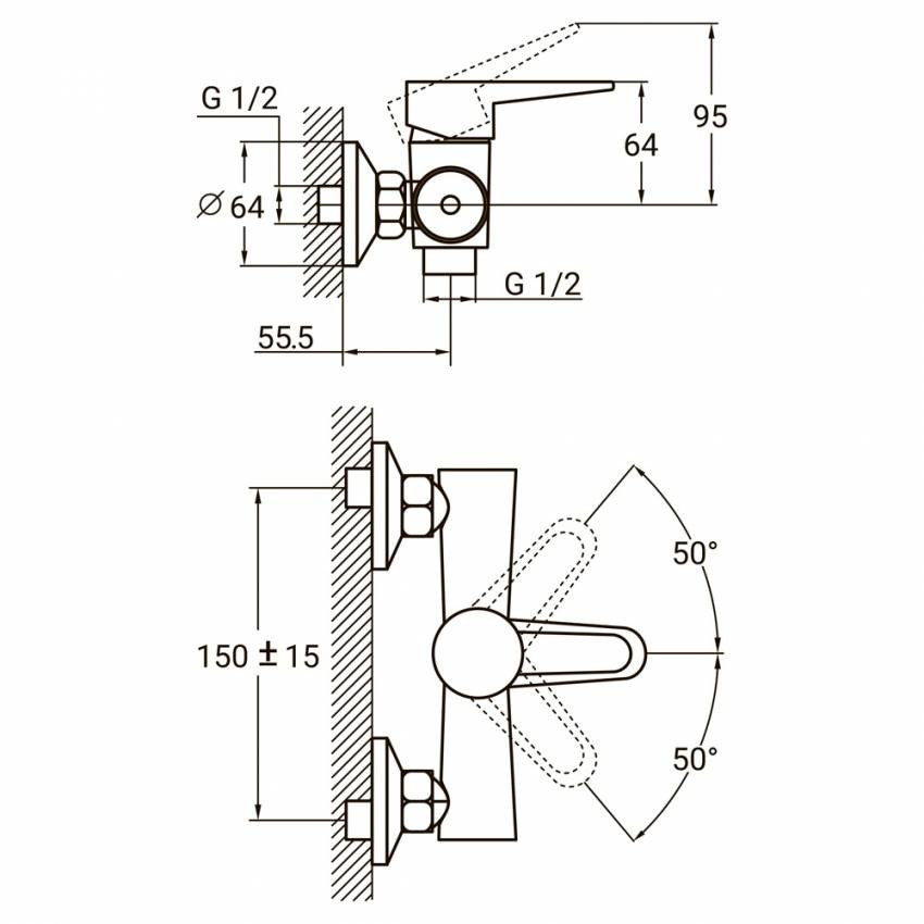 Змішувач HL Ø35 для душу AQUATICA (HL-1D130C)-HL-1D130C