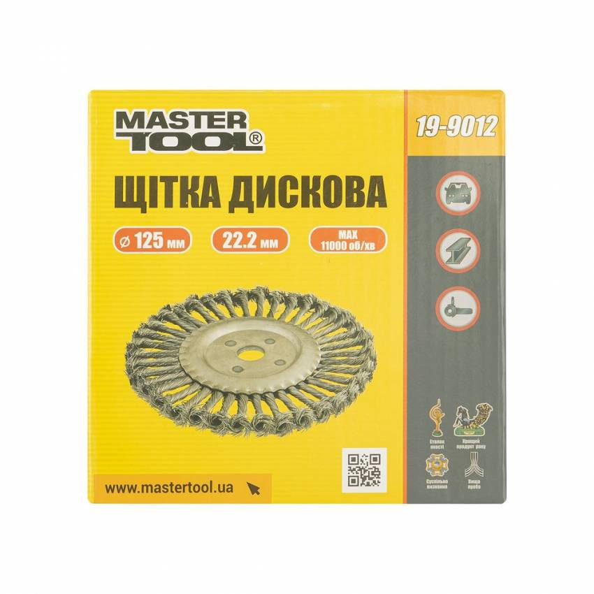 MasterTool Щітка дискова із плетеного дроту D125*22,2 мм, Арт.: 19-9012-19-9012