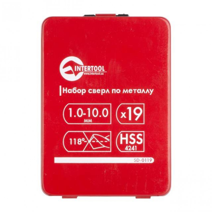 Набір свердел по металу HSS, 19 шт. (1,0-10,0 мм), полірована сталь INTERTOOL SD-0119-SD-0119