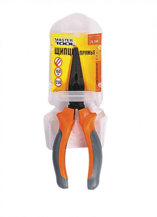 MasterTool Щипці прямі 160 мм, С50, фосфатовані, HRC 55~65, Арт.: 25-2160-25-2160