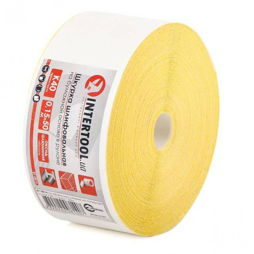 Шкурка шліфувальна, паперова основа, К40, 115 мм × 50 м INTERTOOL BT-0814-BT-0814