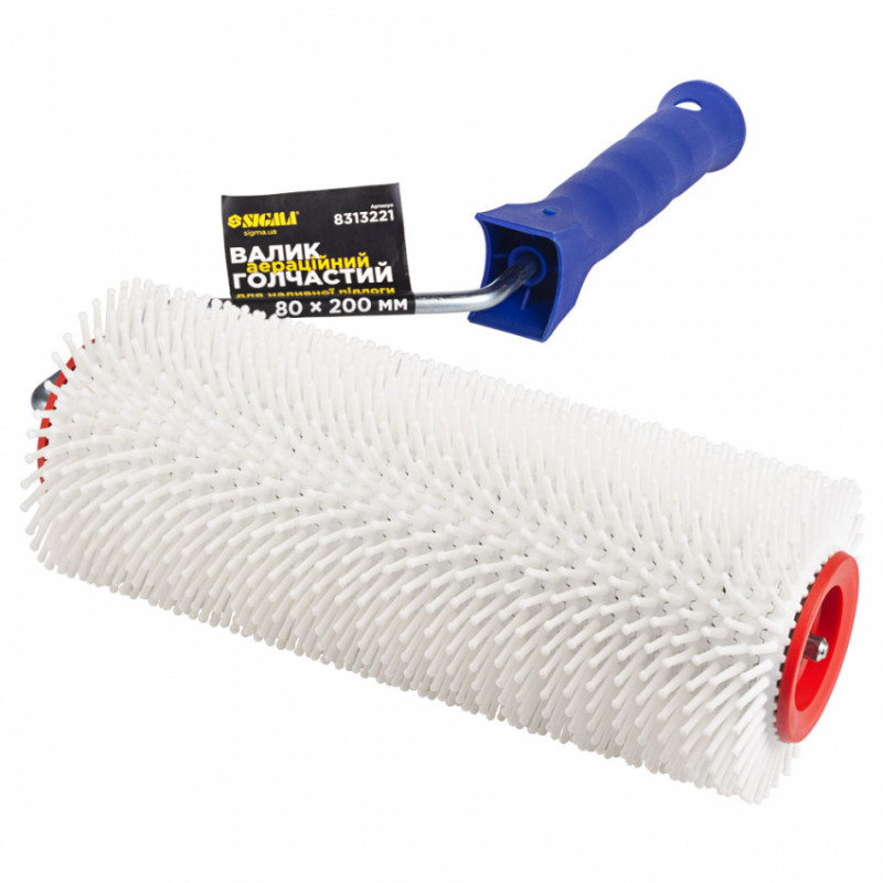 Валик голчастий аераційний для наливної підлоги 80×200мм з ручкою біла голка SIGMA (8313221)-8313221