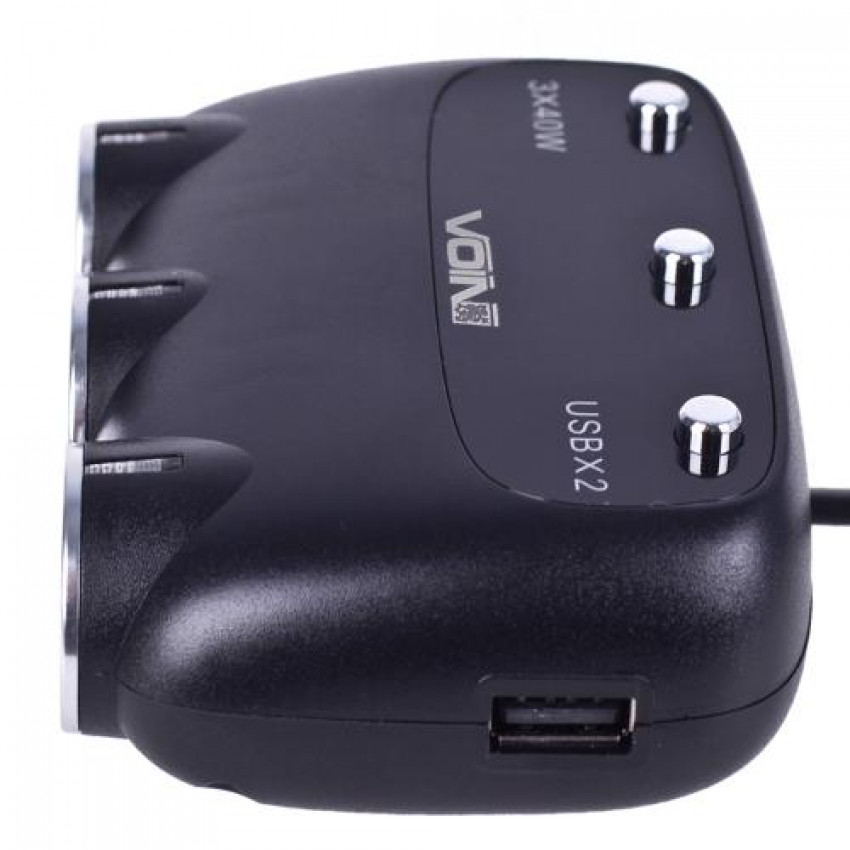 Розгалужувач (подовжувач) прикурювача VOIN 3 виходи + 2USB 2400 mA 12/24V SC-3003 дріт+вольтметр-SC-3003