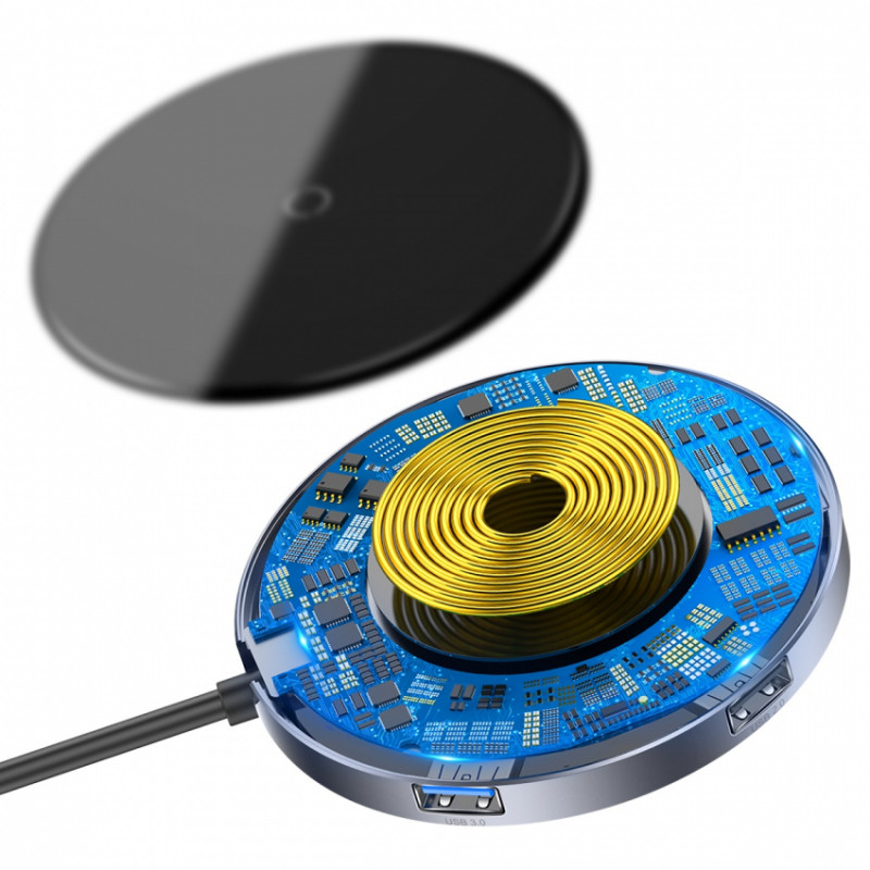 Бездротовий ЗП Baseus Circular Mirror+USB Hub Type-C to USB3.0*1+USB2.0*3+Type-C PD (WXJMY-0G)-