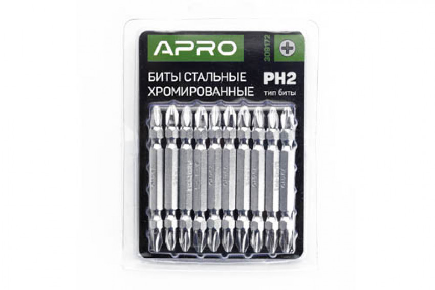 Біта 2-стороння РН2-РН2*65мм хром (10шт/уп) APRO-309172