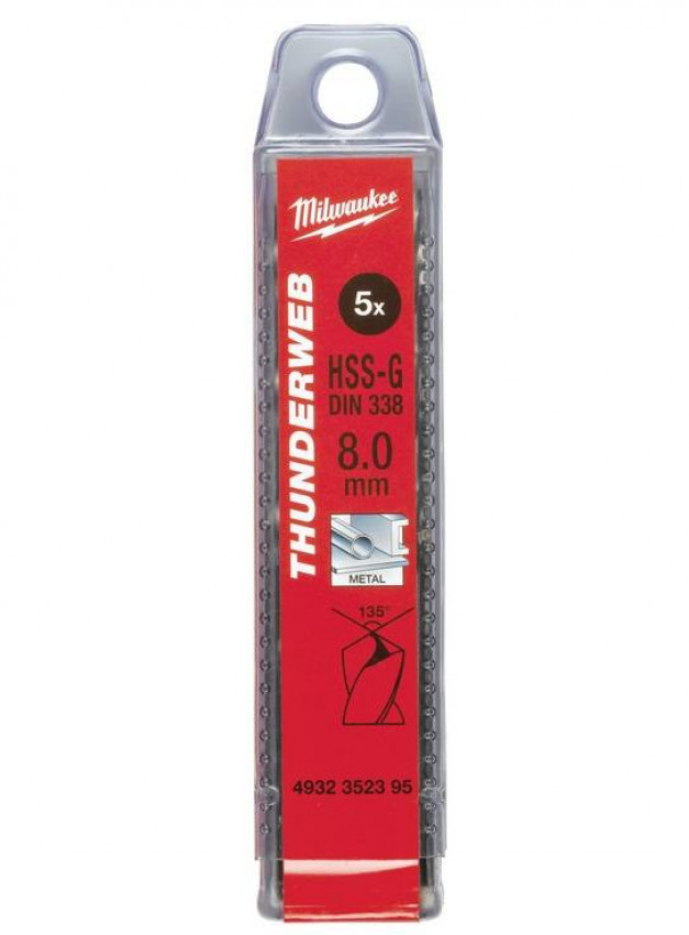 Свердло по металу THUNDERWEB HSS-G MILWAUKEE DIN338, Ø5,0x86мм, (10шт)-4932352388