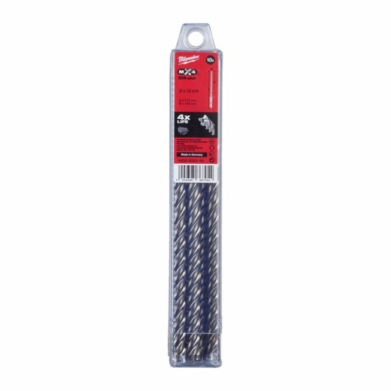 Бур SDS-PLUS MX4 MILWAUKEE, Ø10x215x150mm, (10шт)-4932352048