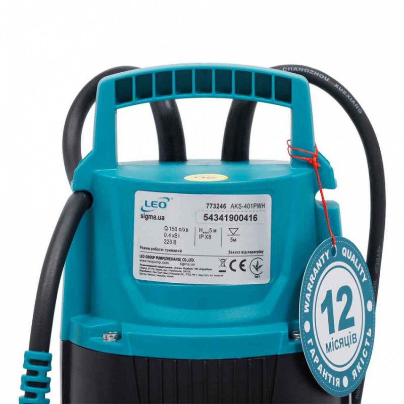 Насос дренажний садовий 0.4 кВт Hmax 5м Qmax 150л/хв LEO (773246)-773246