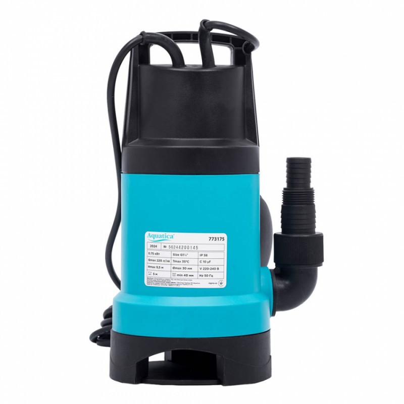 Насос дренажний садовий 0.75кВт Hmax 9.5м Qmax 220л/хв (част. до 30мм) AQUATICA (773175)-773175