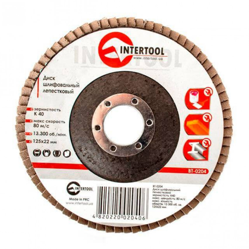Диск шліфувальний пелюстковий, 125×22 мм, зерно K40 INTERTOOL BT-0204-BT-0204