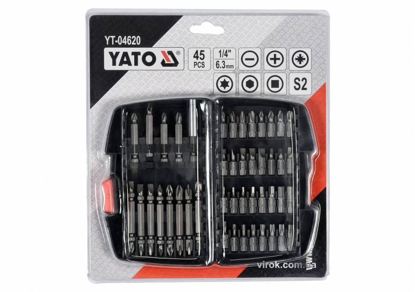 Набір насадок викруткових YATO 1/4" з тримачем 45 шт-YT-04620
