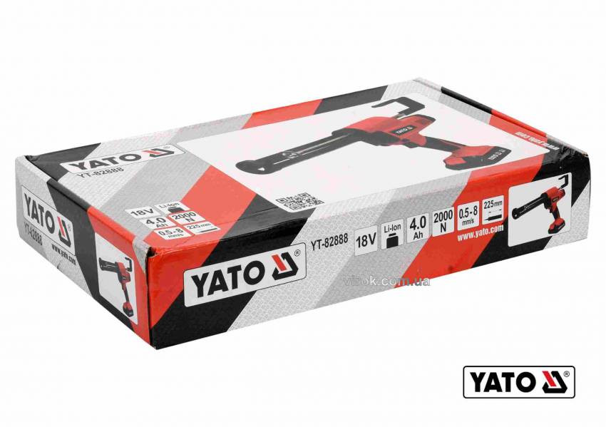 Пістолет для клеїв і герметиків акумуляторний YATO Li-Ion 18 В 4 Агод для тюбів 225 мм 0.5-8 мм/с-YT-82888