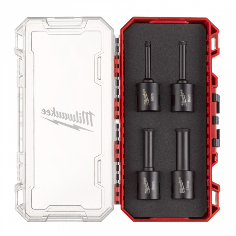 Набір алмазних коронок Diamond Max PACKOUT MILWAUKEE М14, діаметр 6/8/10/14мм (4шт) (сухе свердління)-4932500544