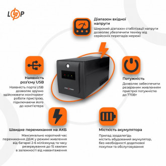 Лінійно-інтерактивне ДБЖ LPM-U1100VA-P (770Вт)