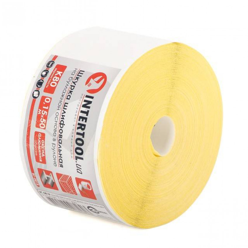 Шкурка шліфувальна, паперова основа, К80, 115 мм × 50 м INTERTOOL BT-0818-BT-0818