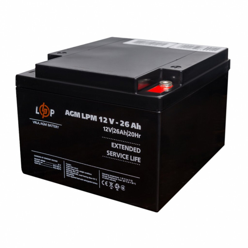 Розпродаж (22883) Акумулятор AGM LPM 12V - 26 Ah під болт М5 (08-2024)-