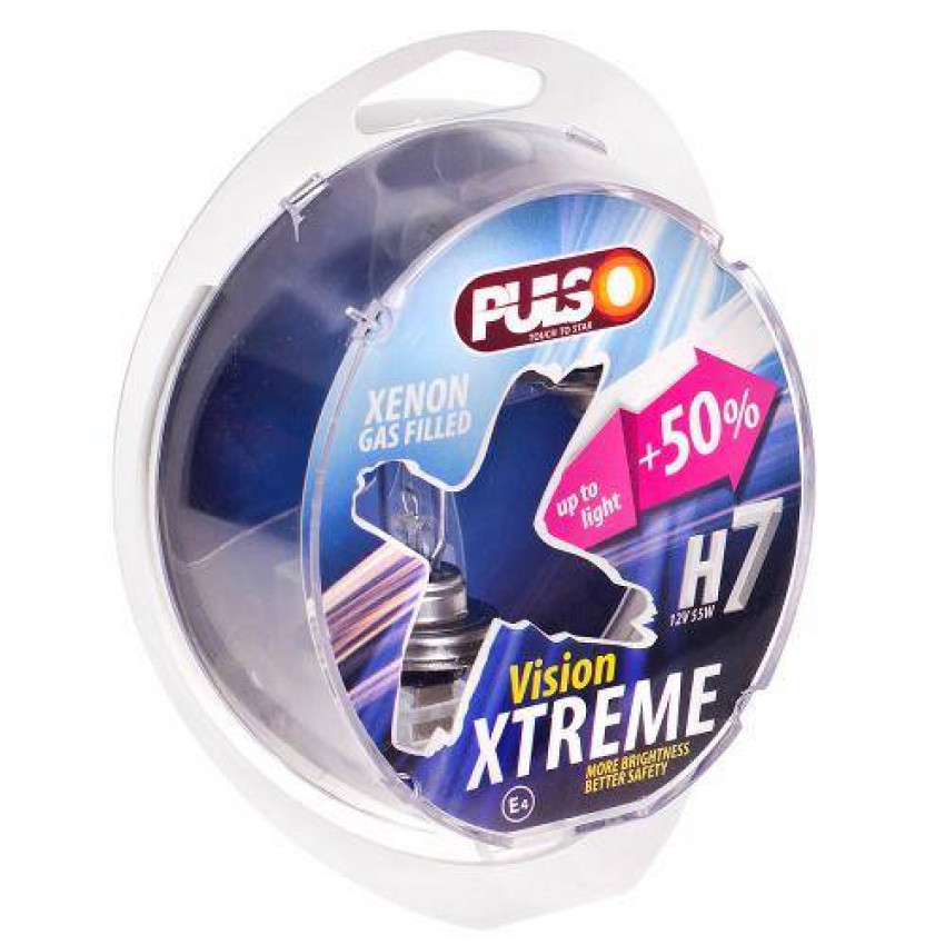 Лампи PULSO/галогенні H7/PX26D 12v55w 50% X-treme Vision/plastic box-LP-72553 (5/50)