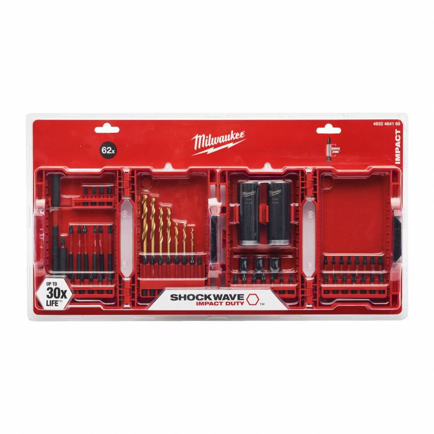 Набір біт/насадок торцевих SHOCKWAVE і свердл RedHEX MILWAUKEE, (62шт)-4932464168