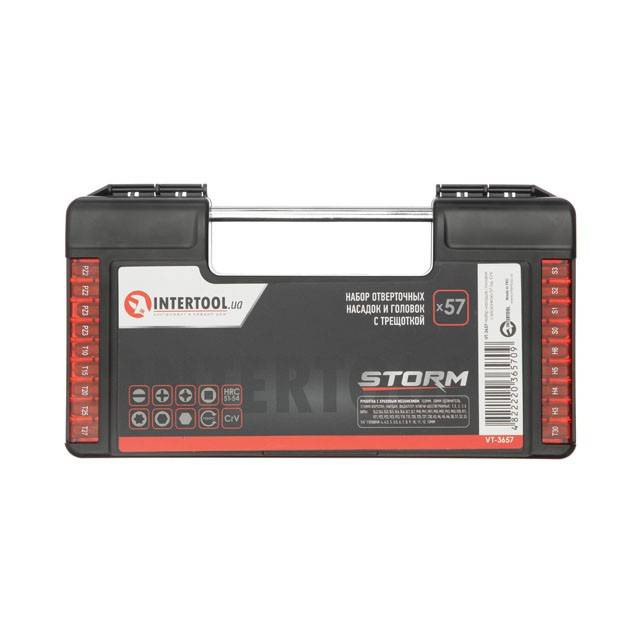 Набір викруткових насадок і головок з тріскачкою, 57 од., STORM INTERTOOL VT-3657-VT-3657